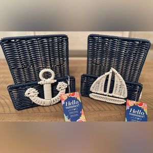 Coastal Nautical Napkin Holders Pair Resin Wicker by Ciroa NWT